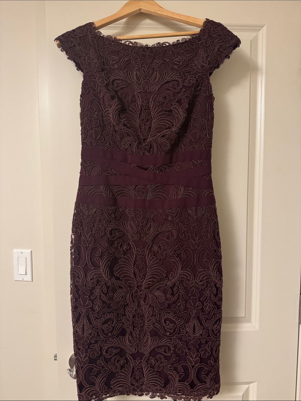 Tadashi Shoji Plum Lace Embroidered Midi Dress